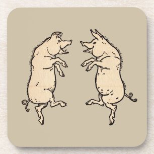 Antique Dancing Pigs: Whimsical Vintage Piggy Jig  Coaster