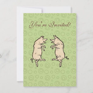 Antique Dancing Pigs: Whimsical Vintage Piggy Jig  Invitation