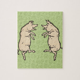 Antique Dancing Pigs: Whimsical Vintage Piggy Jig  Jigsaw Puzzle