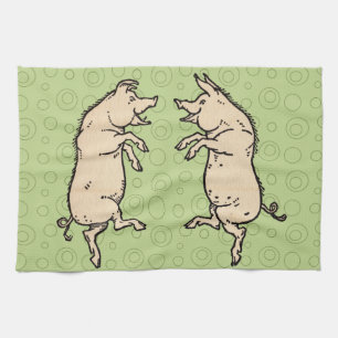Antique Dancing Pigs: Whimsical Vintage Piggy Jig  Kitchen Towel
