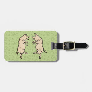Antique Dancing Pigs: Whimsical Vintage Piggy Jig  Luggage Tag