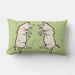 Antique Dancing Pigs: Whimsical Vintage Piggy Jig  Lumbar Pillow