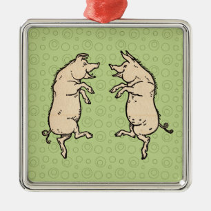 Antique Dancing Pigs: Whimsical Vintage Piggy Jig  Metal Ornament