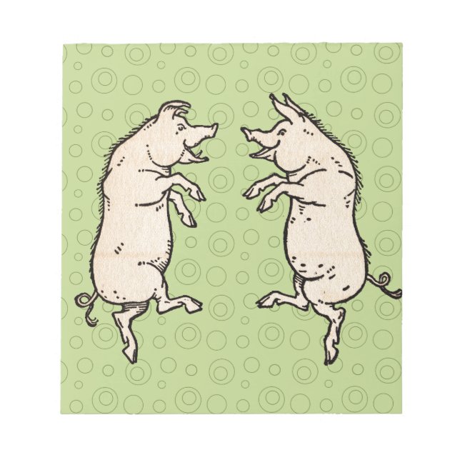 Antique Dancing Pigs: Whimsical Vintage Piggy Jig  Notepad (Front)