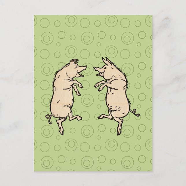 Antique Dancing Pigs: Whimsical Vintage Piggy Jig  Postcard (Front)