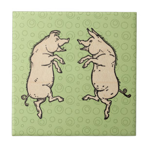 Antique Dancing Pigs: Whimsical Vintage Piggy Jig  Tile