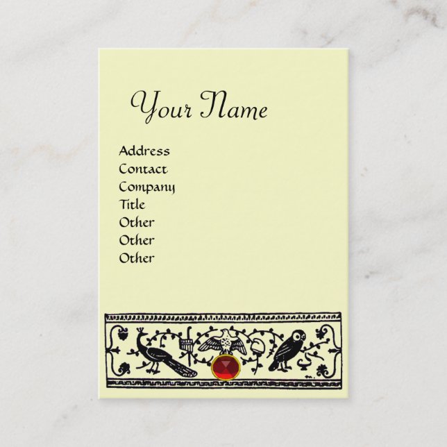 ANTIQUE DECOR ,ANIMALS RUBY MONOGRAM Black Ivory Business Card (Front)
