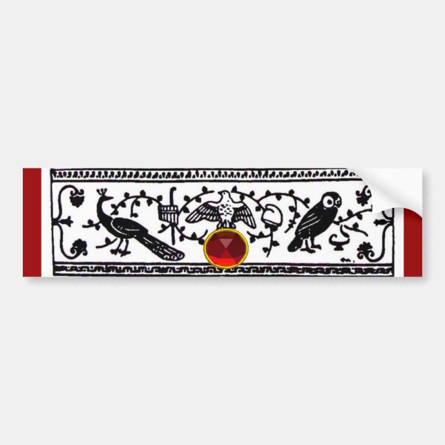 ANTIQUE DECOR,BLACK WHITE ANIMALS,BIRDS RED RUBY, BUMPER STICKER (Front)