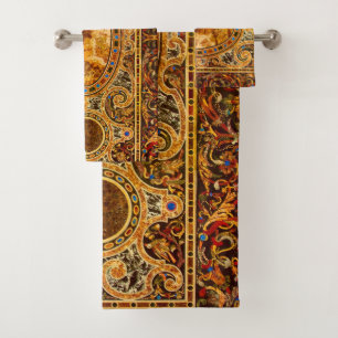 Antique Decorative Italian Gemstone Pattern Bath Towel Set