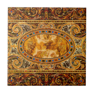 Antique Decorative Italian Gemstone Pattern Tile