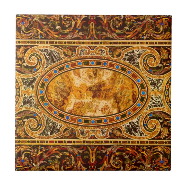 Antique Decorative Italian Gemstone Pattern Tile (Front)