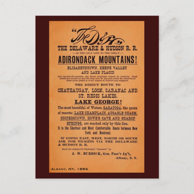 Antique Delaware and Hudson Railroad ad Postcard (Front)