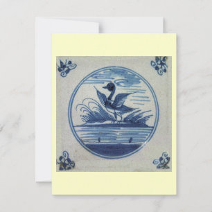 Antique Delft Blue Tile - Duck in the Water Invitation