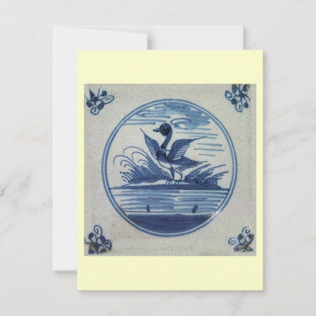 Antique Delft Blue Tile - Duck in the Water Invitation (Front)