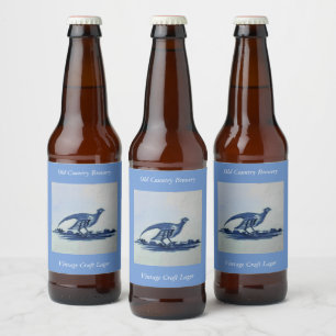 Antique Delft Blue Tile - Grouse in the Grass Beer Bottle Label