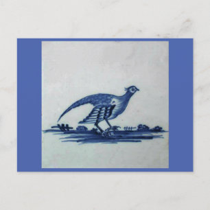 Antique Delft Blue Tile - Grouse in the Grass Postcard
