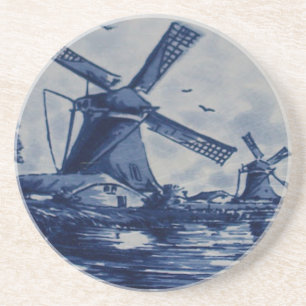 Antique Delft Blue Tile - Windmills by the Water Coaster