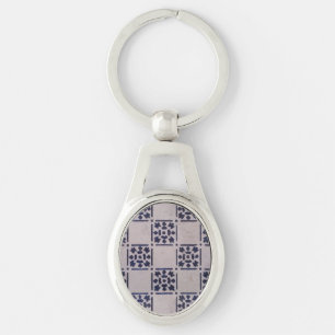 Antique Delft Blue White Pattern Dutch Tile Keychain