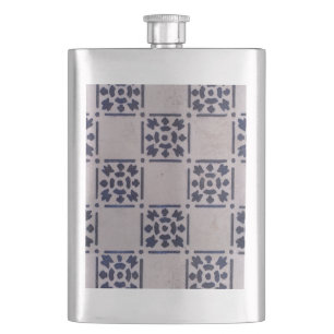 Antique Delft Tile Blue: Classic Dutch Art Pattern Hip Flask