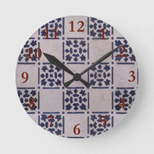 Antique Delft Tile Blue: Classic Dutch Art Pattern Round Clock