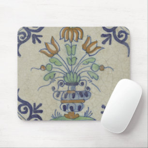 Antique Delft Tile Dutch Tulip Vase: Blue and Gold Mouse Pad