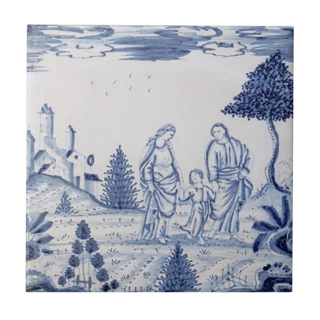 Antique Delft Tile-Pastoral Scene-Blue & White-12 Tile (Front)