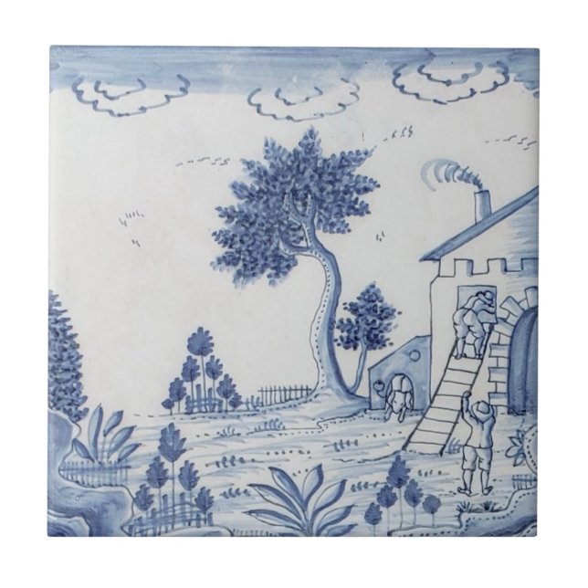 Antique Delft Tile-Pastoral Scene-Blue & White-17 Tile (Front)