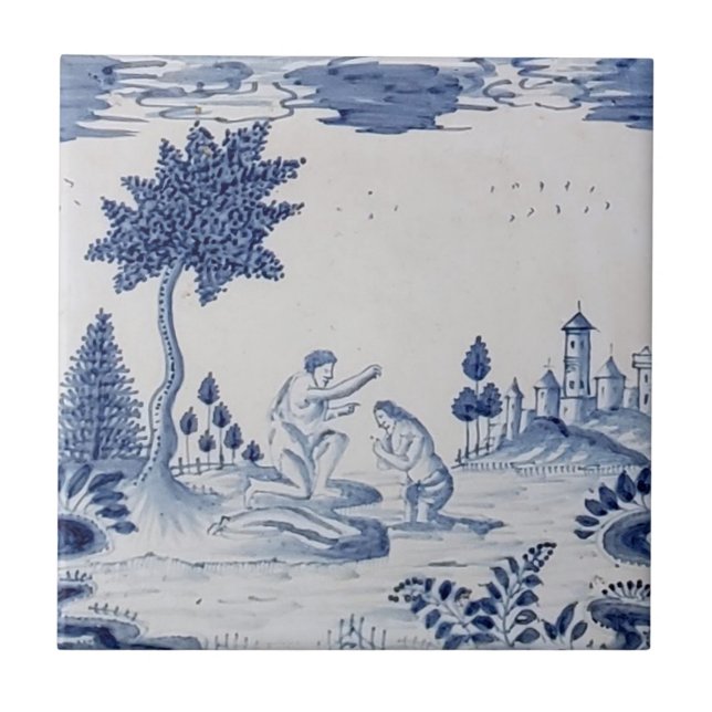 Antique Delft Tile-Pastoral Scene-Blue & White-18 Tile (Front)