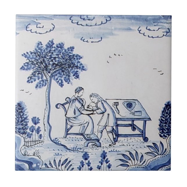 Antique Delft Tile-Pastoral Scene-Blue & White-9 Tile (Front)