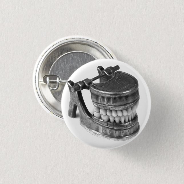 Antique Dental Model Vintage Photo Button Pin (Front & Back)