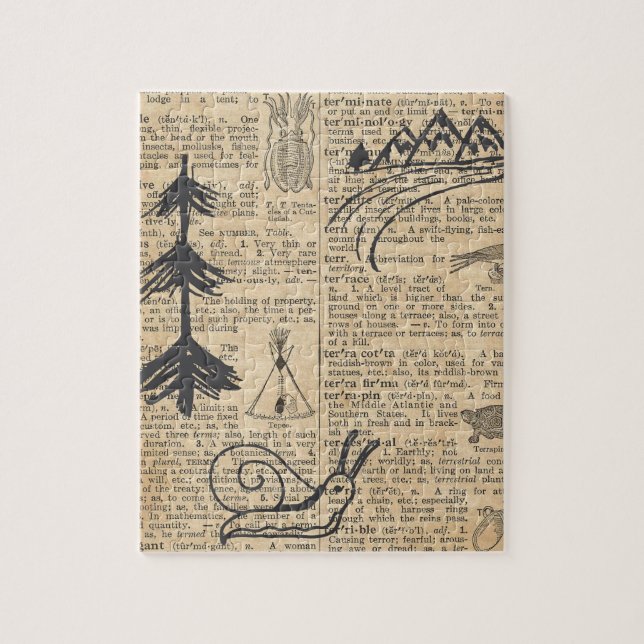 Antique Dictionary Page with Doodles Sepia Black Jigsaw Puzzle (Vertical)