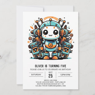 Antique Digital Robot Birthday Invitation