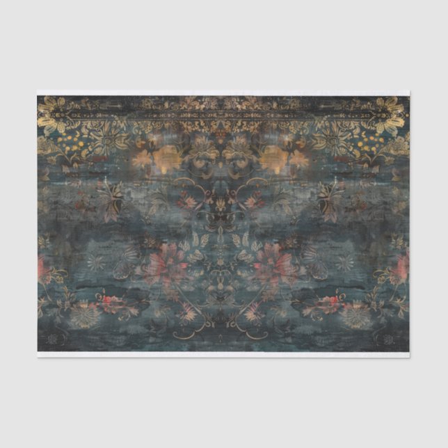 Antique Distressed Dark  Botanical Decoupage Tissue Paper (Front)