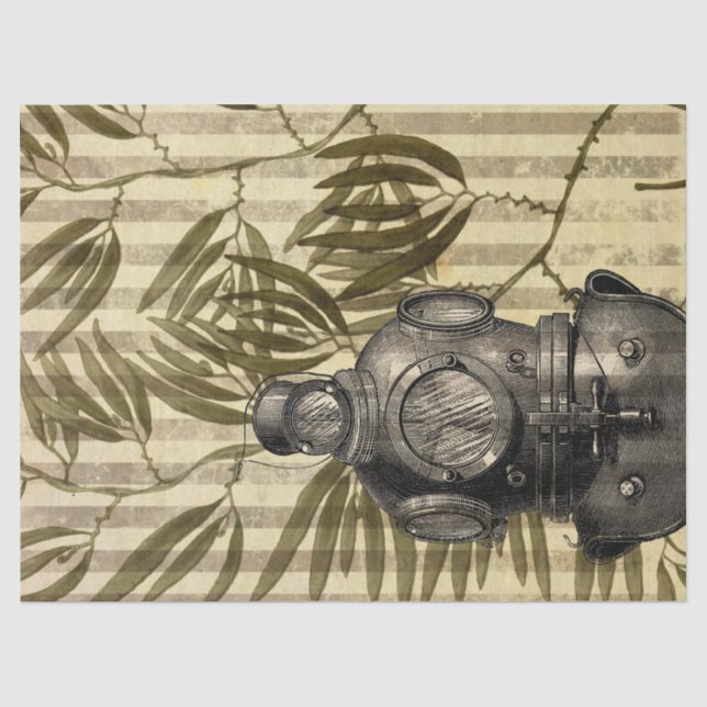 Antique Diving Helmet and Seaweed Decoupage Tissue Paper (Front)