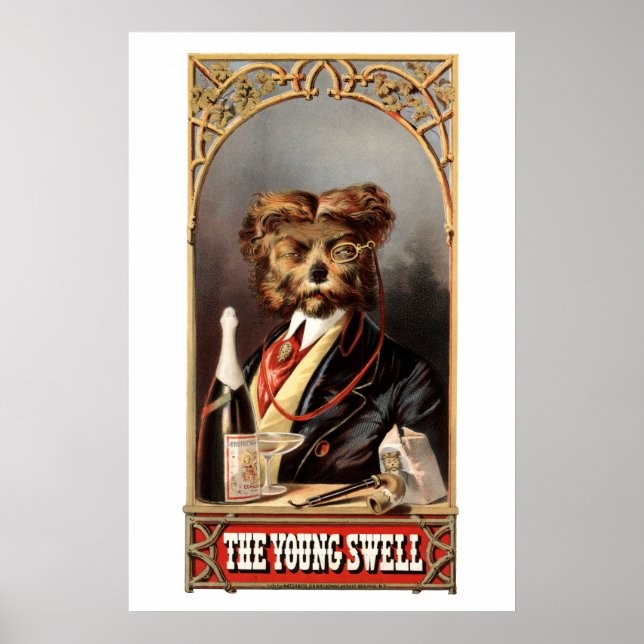 Antique Dog With Monocle Print Poster (Front)