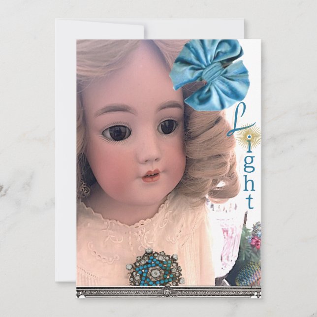 Antique Doll Flat Hanukkah Card (Front)