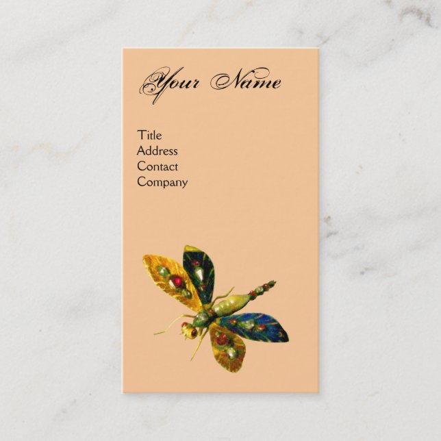 ANTIQUE DRAGONFLY JEWEL MONOGRAM ;Black Pink Business Card (Front)