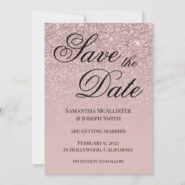 Antique Dusty Pink Glitter Gradient Save The Date (Front)