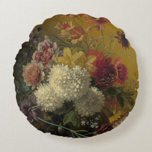 Antique Dutch Master Floral Georgius van Os 1820 Round Pillow