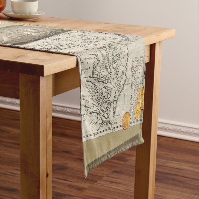 Antique East Coast Map Short Table Runner (In Situ)