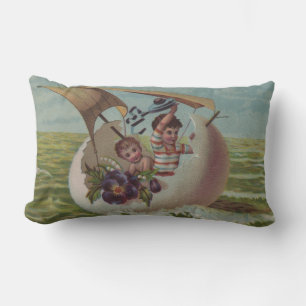 Antique Easter Card Sailing Egg Children Lumbar Pillow