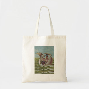 Antique Easter Card Sailing Egg Children Tote Bag