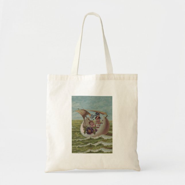 Antique Easter Card Sailing Egg Children Tote Bag (Front)