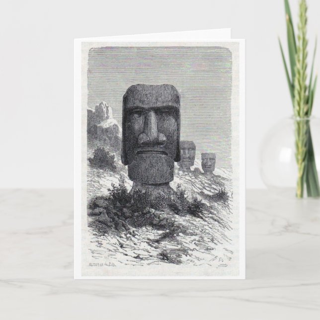 Antique Easter Island etching Holiday Card (Front)