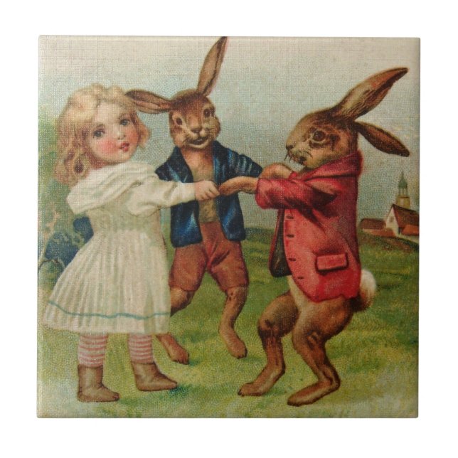 Antique Easter Play Ring Around Rosy Tile (Front)