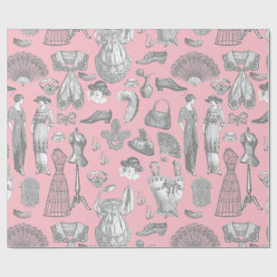 antique edwardian vintage fashion ladies pink wrapping paper