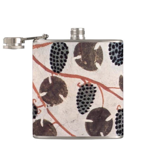 ANTIQUE EGYPTIAN VINEYARD GRAPES AND GRAPE VINES HIP FLASK (Opened)