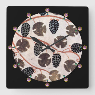 ANTIQUE EGYPTIAN VINEYARD GRAPES AND GRAPE VINES SQUARE WALL CLOCK