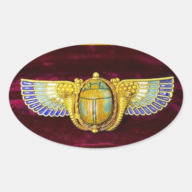 ANTIQUE EGYPTIAN WINGED SCARAB /CORNUCOPIA JEWEL OVAL STICKER (Front)