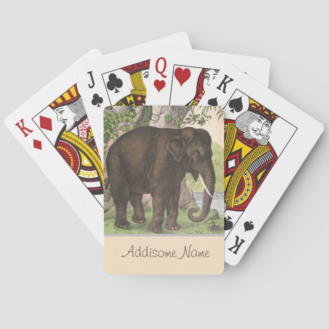 Antique Elephant in Jungle Print Playing Cards (Back)